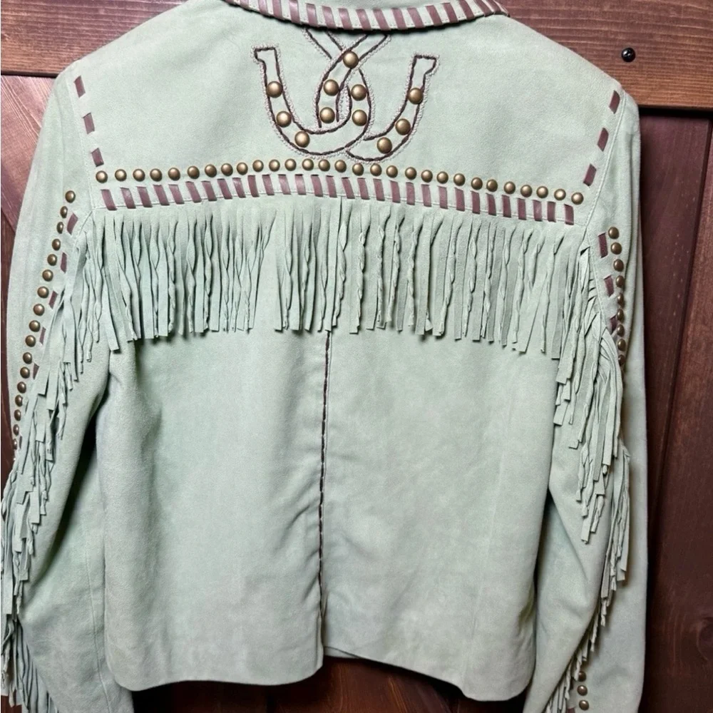 Double D Ranch Mint Suede Jacket with Fringe and Studs - Picture 11 of 15